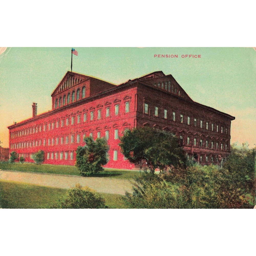 Vintage Pension Office Building Washington DC Postcard Red Brick Architecture - Picture 1 of 2